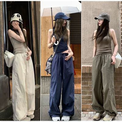 美式嘻哈街头辣妹速干工装裤女夏季爵士舞宽松阔腿冲锋运动裤薄款