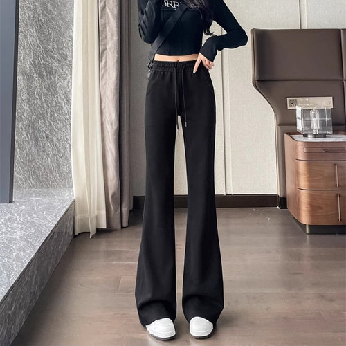 微喇裤女春秋冬加绒2025新款高腰显瘦喇叭裤休闲黑色马蹄裤子