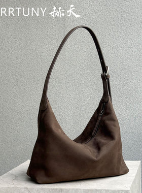herrtuny新款绒皮hobo包真皮牛皮通勤包单肩腋下斜挎包女小众包包
