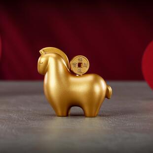 新品 黄铜中式马上有钱摆件马年生肖年会礼品客厅办公室桌面把玩