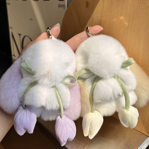 可爱真獭兔毛小兔子钥匙