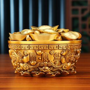 铜欣祥纯黄铜八方来财聚宝盆五福如意元宝聚宝盆家居办公室摆件