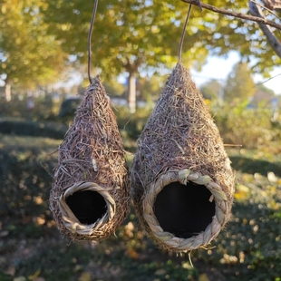 鸟窝鸟巢小鸟用品鸟笼手工草编户外田园风格仿真装饰品农家乐挂件