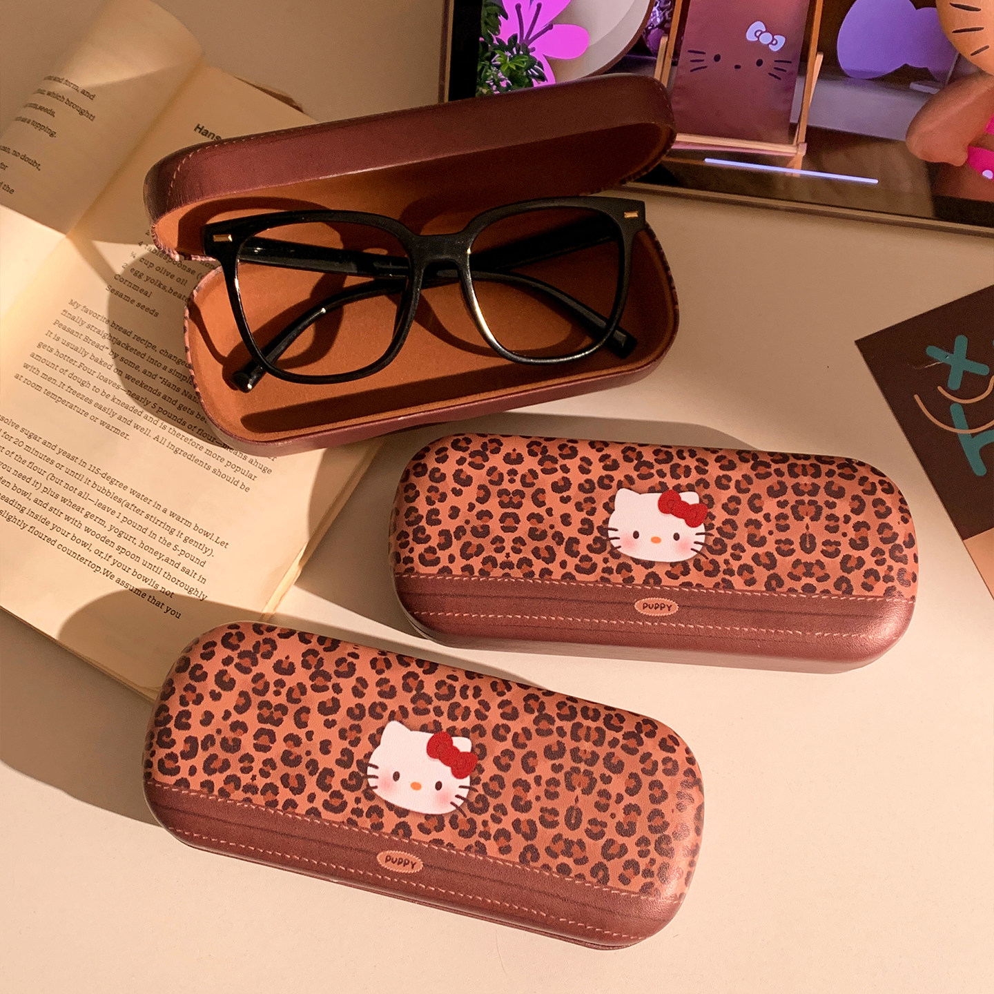 可爱豹纹kitty猫眼镜盒便携女防压抗摔高颜值近视眼镜收纳盒学生,ZIPPO/瑞士军刀/眼镜,眼镜盒,淘宝优惠券,粉丝福利购,淘宝优惠卷