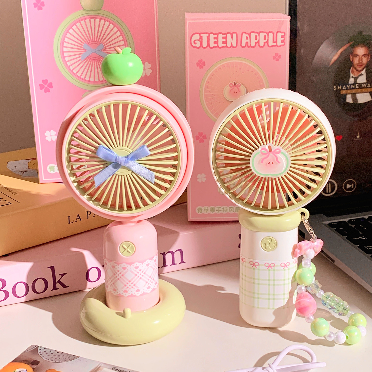 粉色少女心风扇usb充电扇小型学生户外手持外出便携桌面上课静音