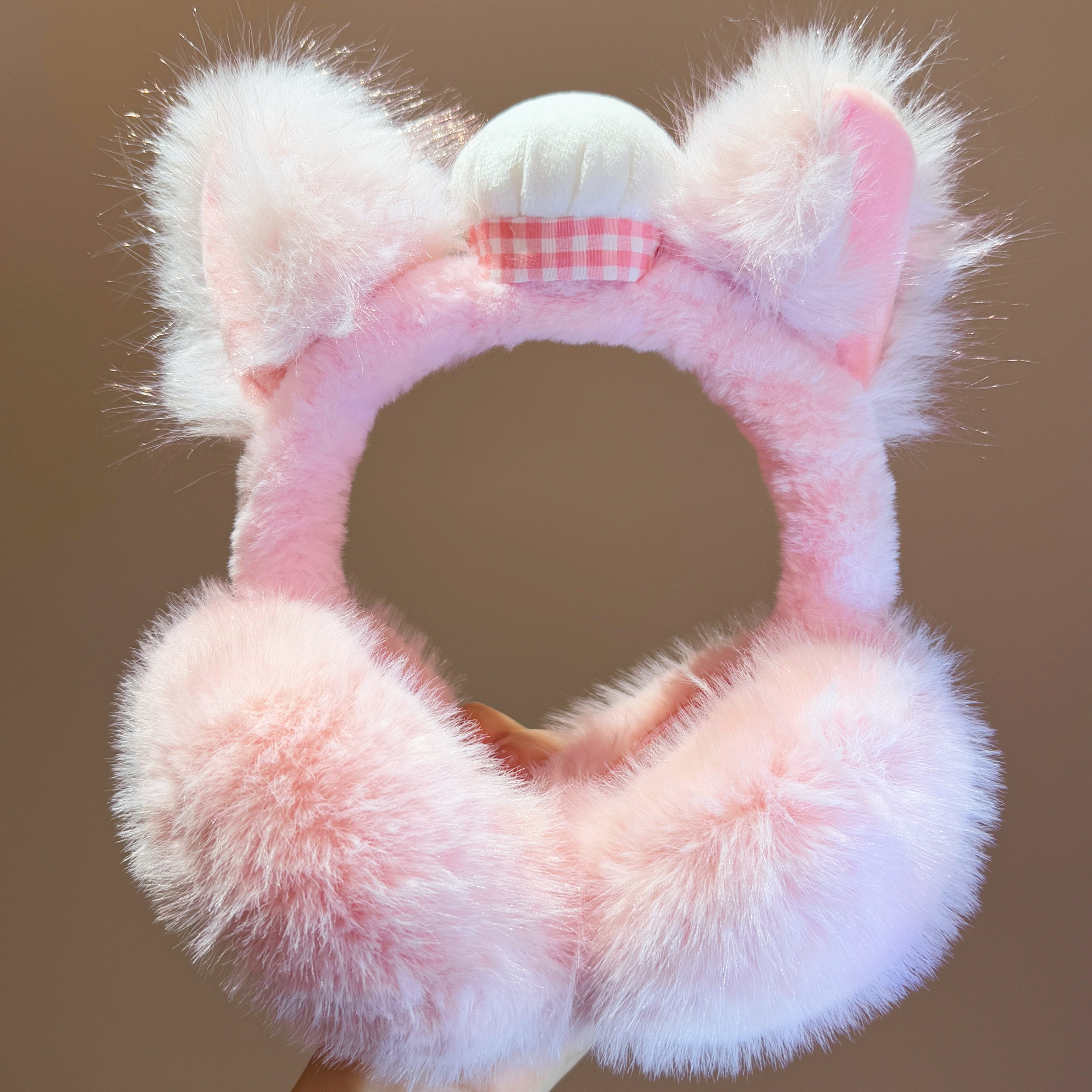粉色猫耳毛绒绒耳罩骑车防冻耳女