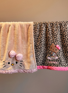 豹纹猫咪毛巾2026新款女加厚珊瑚绒吸水速干成人洗澡浴巾洗脸裹巾