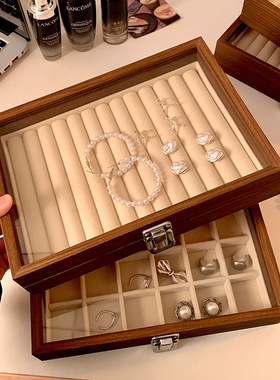 新款胡桃木首饰盒女便携大容量手饰品戒指项链耳钉小型实木收纳盒