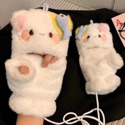 超级可爱的半指翻盖手套加绒加厚