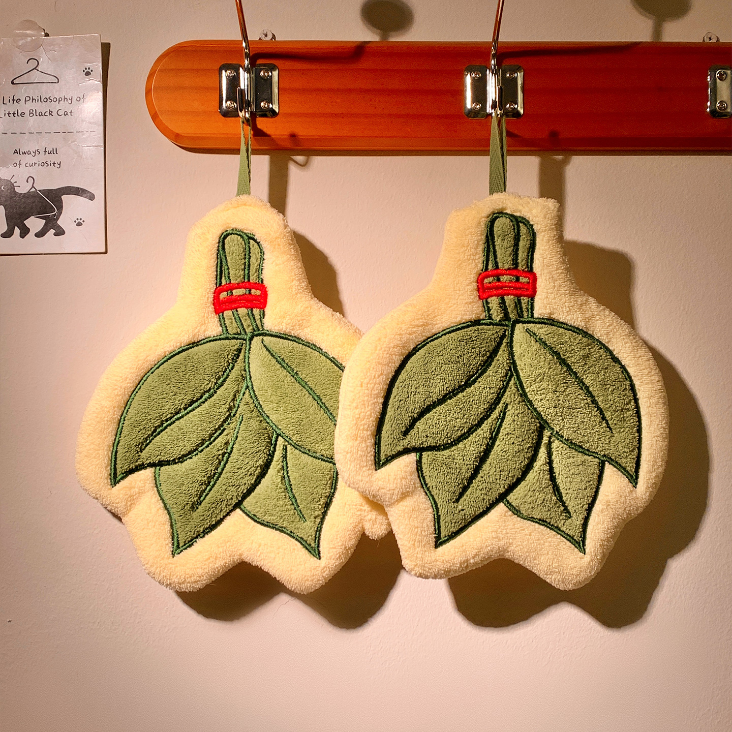 可爱柚子叶挂式擦手巾超强吸水速干加厚毛巾厨房卫生间抹布搽手帕