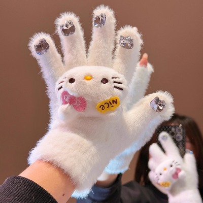 Kitty猫水钻加厚保暖防风手套