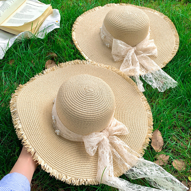 蕾丝蝴蝶结大帽檐沙滩草帽女2025年春新款海边遮阳防晒太阳帽子潮,服饰配件/皮带/帽子/围巾,帽子,淘宝优惠券,粉丝福利购,淘宝优惠卷