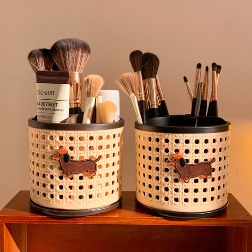 中古风旋转大容量分格化妆刷筒