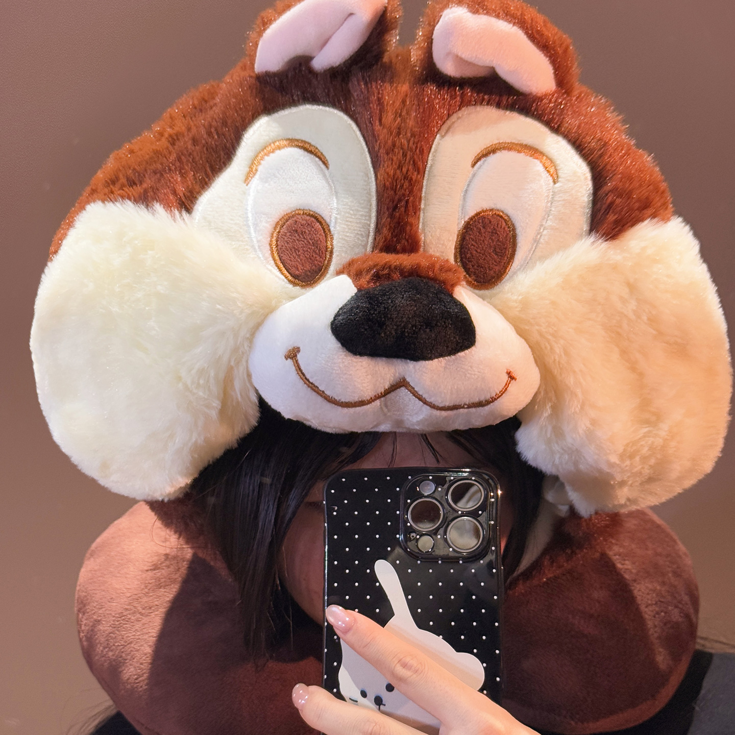 可爱花栗鼠u形枕连帽长途旅行