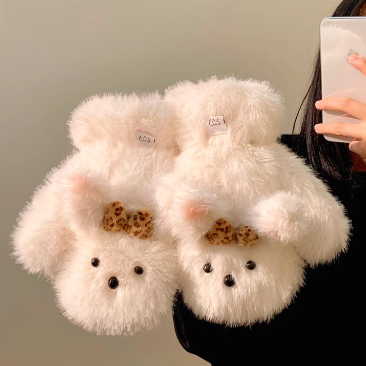 【原创】可爱白色兔耳朵毛绒手套