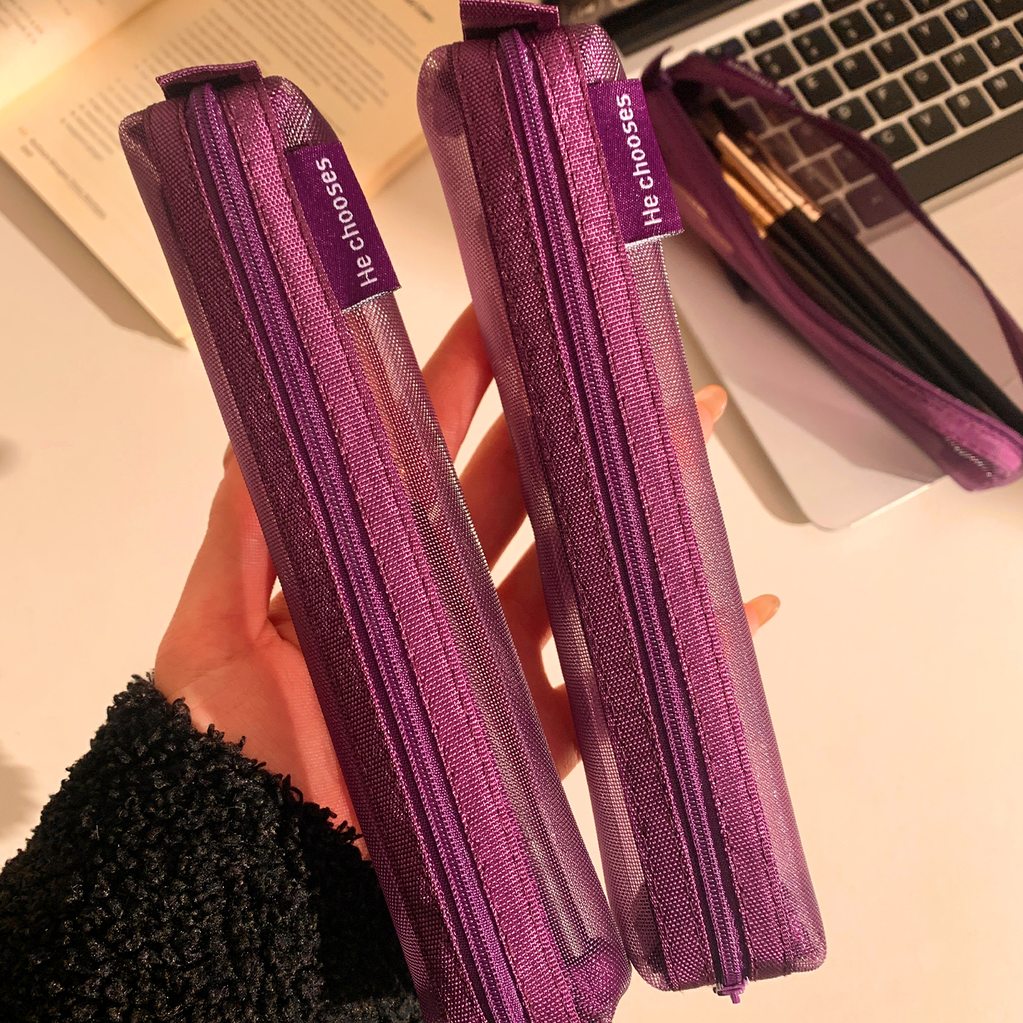 紫色网纱化妆刷随身眼影刷收纳袋