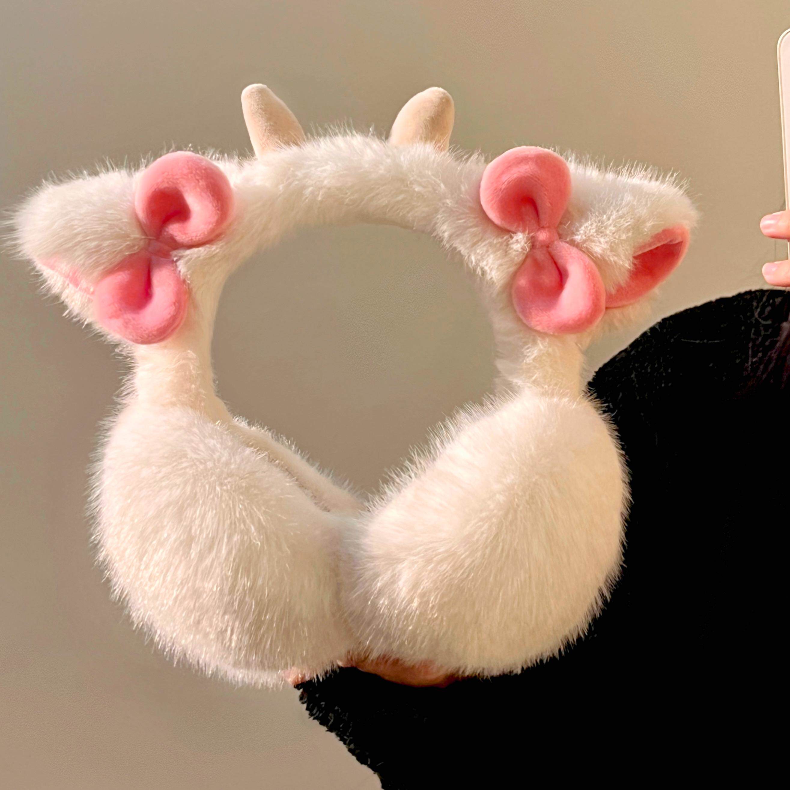 可爱蝴蝶结毛绒耳罩骑行防冻新款