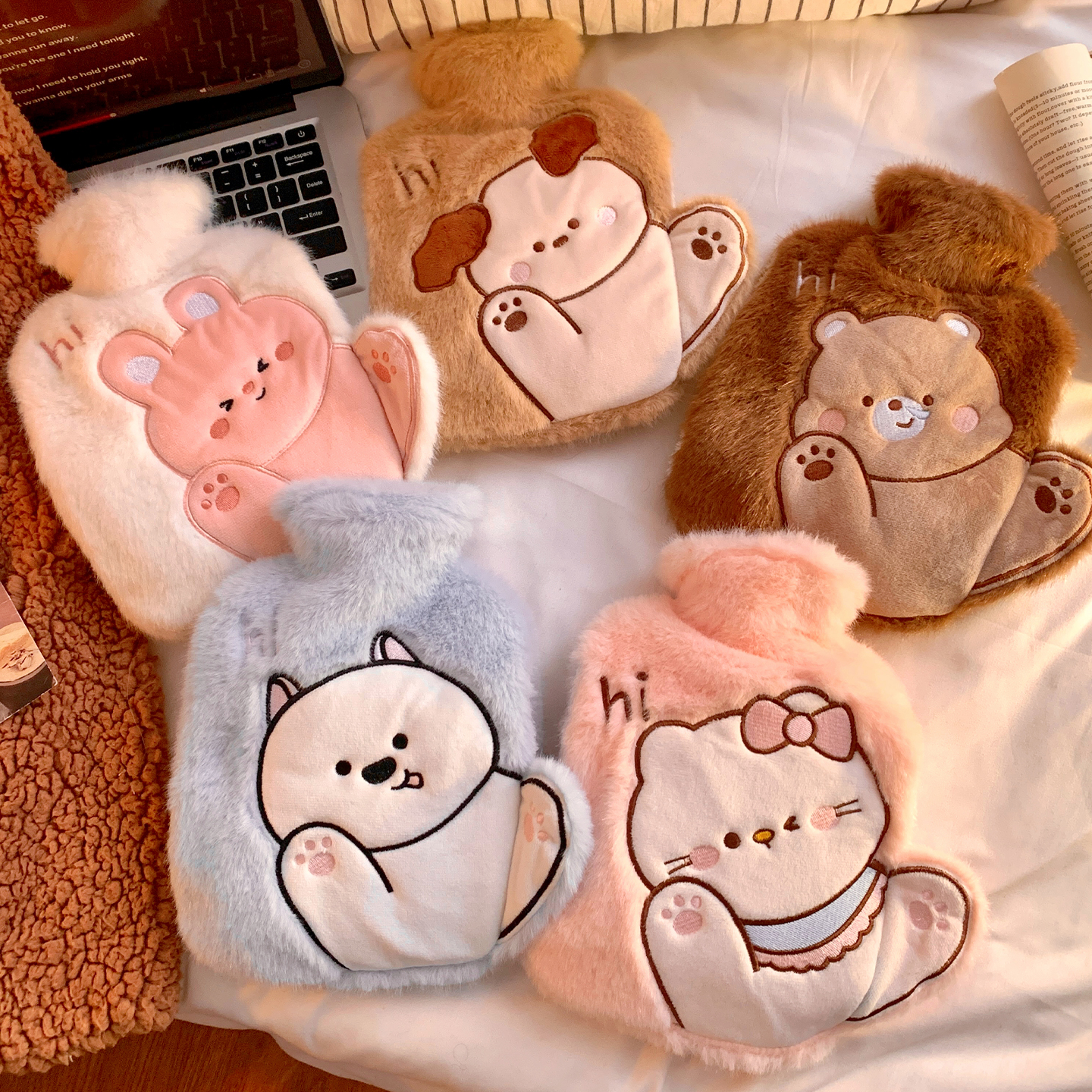 可爱卡通注水热水袋可插手毛绒暖水袋女冬季暖手宝被窝暖宝宝热敷