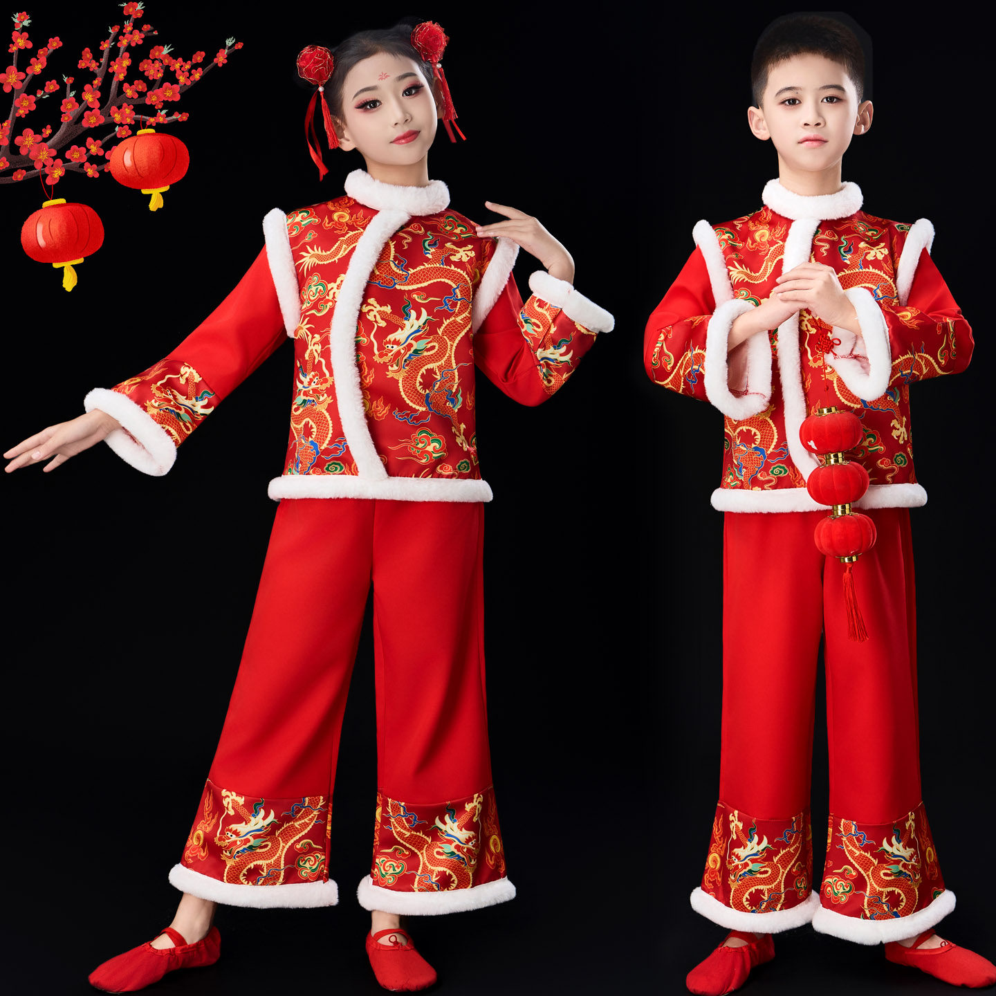 儿童元旦喜庆秧歌服新年开门红舞蹈演出中国风幼儿打鼓拜年表演服