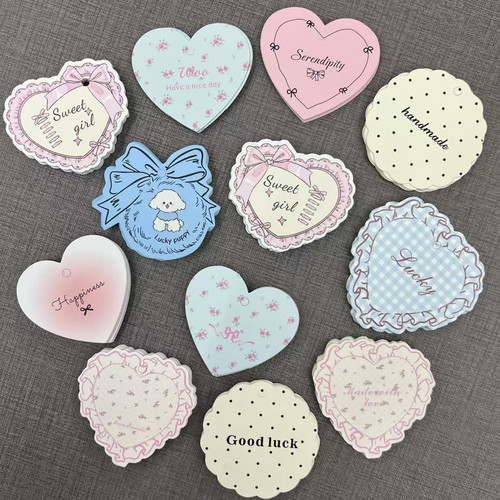 对折卡片发圈纸卡卡通印刷彩色可爱爱心肠圈吊牌现货可定制改log