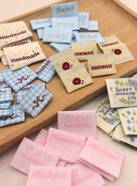 现货大肠卷对折标小标签订做布标织标手工handmade制作辅料夹标