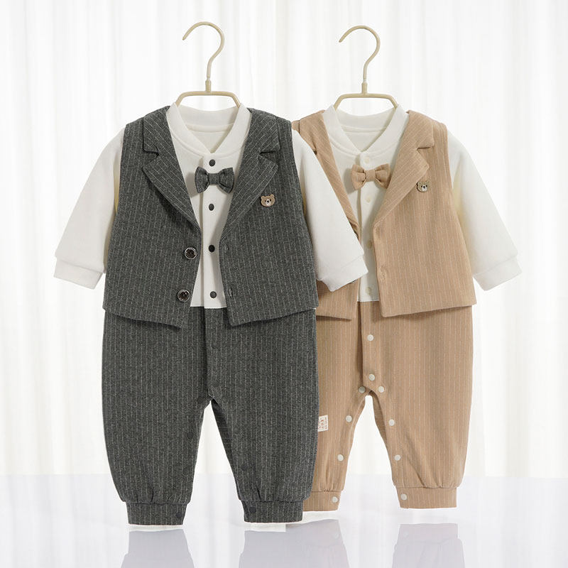 宝宝连体衣春装生日宴周岁礼服婴童绅士小西服春秋衣服马甲2件套