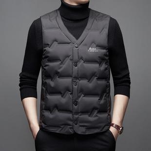 新款冬季羽绒背心马甲男士中老年爸爸V领贴身白鸭绒保暖坎肩