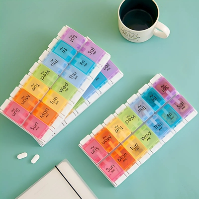 药盒自弹式大容量14格食品级早晚