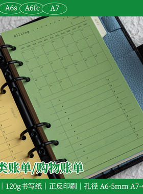 A6p A7 A6s A6fc｜购物记录 月度分类账单 财务记账内页 功能手帐