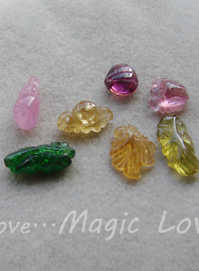 【Magic Love】天然玻璃体粉黄绿色碧玺◎螃蟹海螺金鱼小吊坠配件