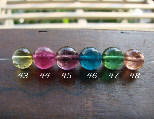 天然碧玺荧光色圆珠单珠