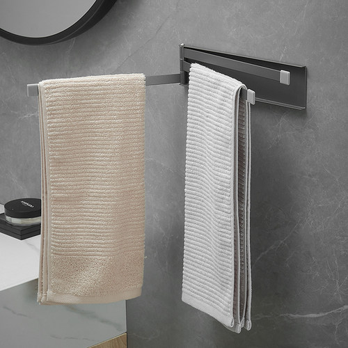 枪灰色旋转毛巾架免打孔抹布挂架