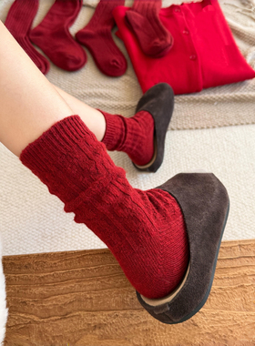 好正的红色系~红色系羊毛袜袜可太有新年氛围感啦~袜子女厚本命年