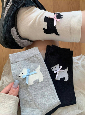 爱住了可爱小奶汪~白色与粉色的搭配简直太绝了！春秋袜子女棉质