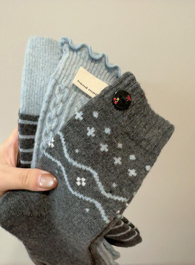 冬日里的一抹蓝~灰蓝色太适合冬天了！袜子女羊毛厚款保暖中筒堆