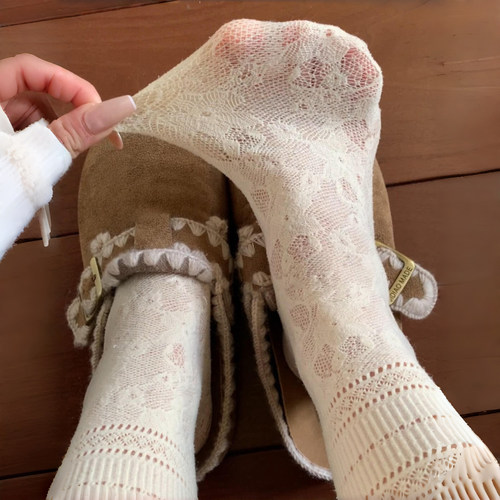 复古甜欲lolita蕾丝~好piu亮啊！芭蕾舞鞋的搭子~袜子女春夏薄款