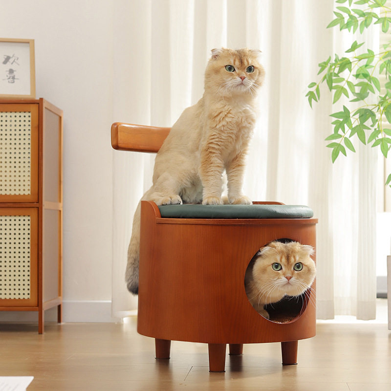 猫窝床头柜四季通用树洞猫窝客厅茶几 人宠共用板凳实木猫窝家具