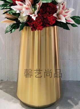 花瓶摆件不锈钢落地金属花盆