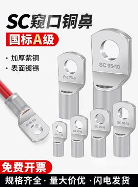 德国品质国标SC窥口铜鼻子加厚紫铜冷压接线端子纯铜1.5-630平方