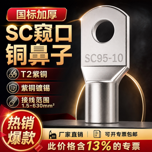 国标SC窥口铜鼻子加厚线鼻紫铜线耳冷压接线端子纯铜1.5-630平方