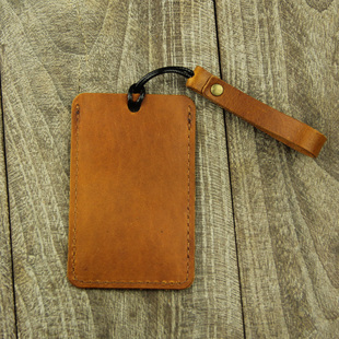 手工头层牛皮卡套公交卡包饭卡套简约复古脖绳挂绳工作证胸卡厂牌