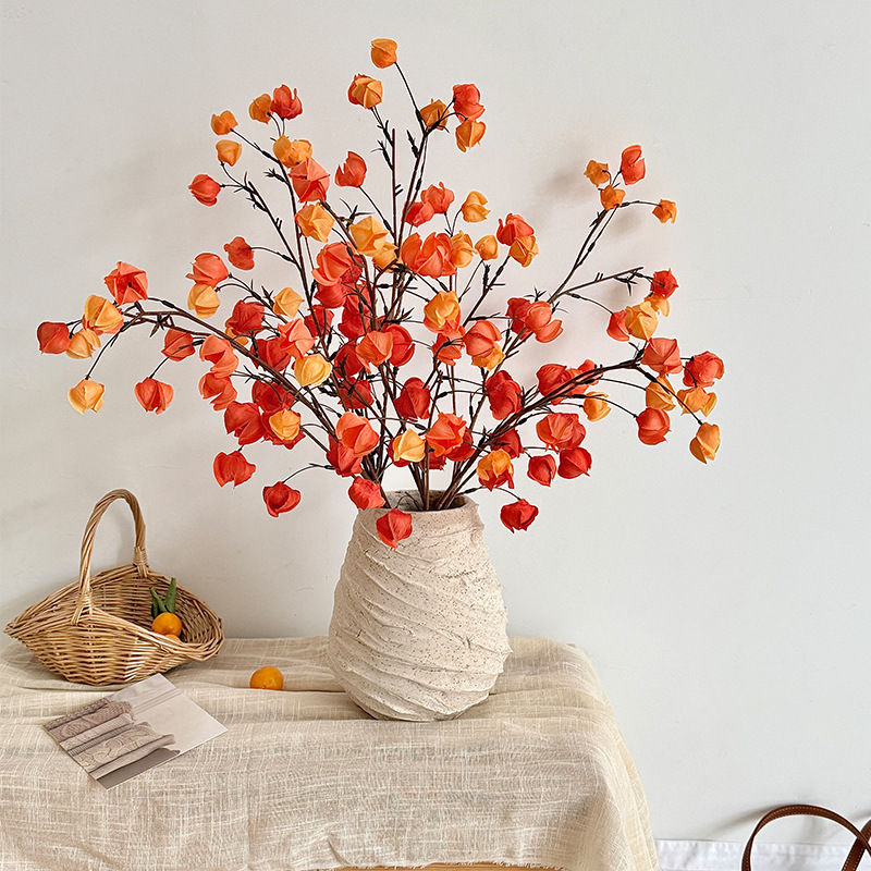 灯笼果仿真花假花摆设栾树果年宵花家居装饰花艺摆件福桶插花配材