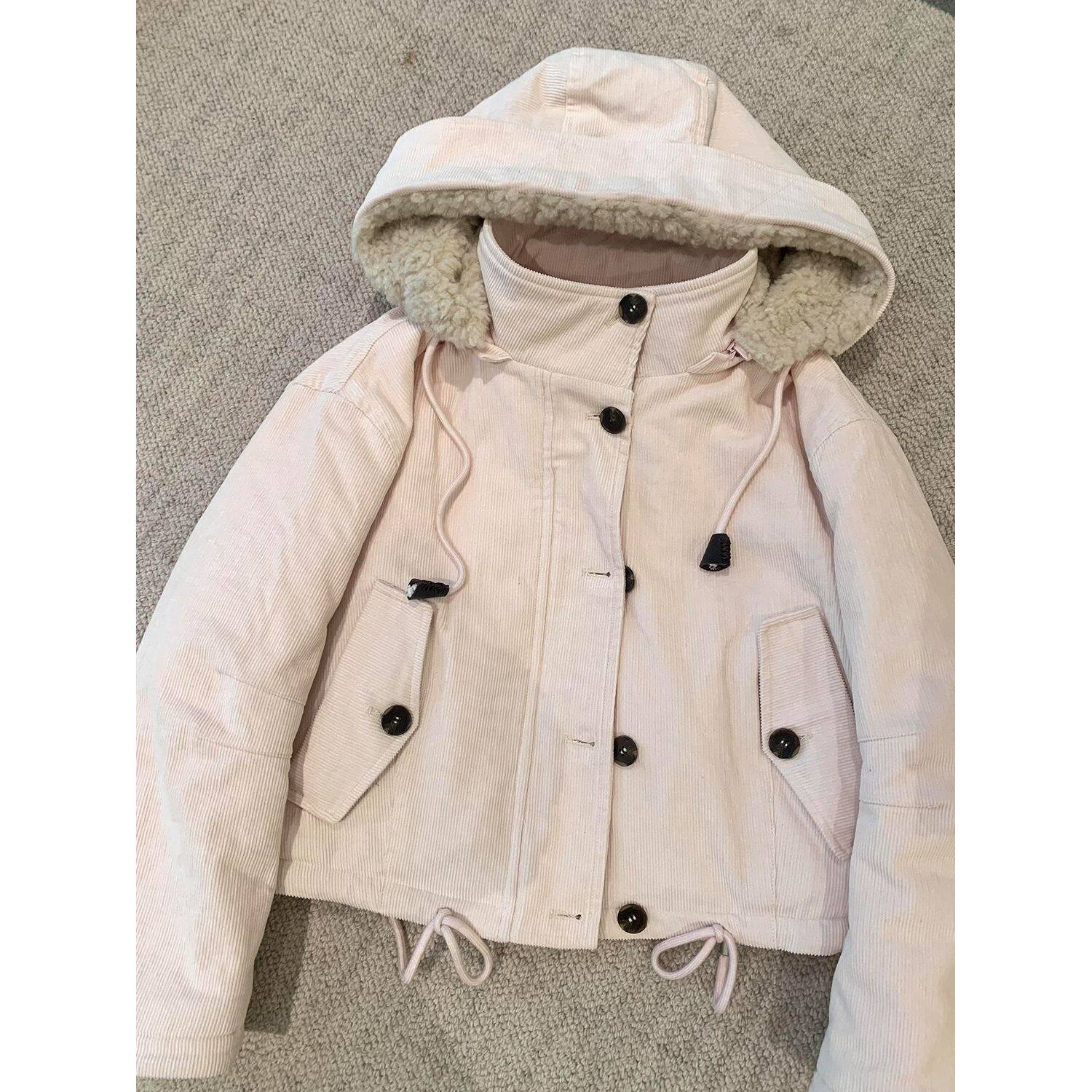 雪国精灵  baby粉少女甜嗲感小个子穿搭连帽保暖棉服冬季新款女
