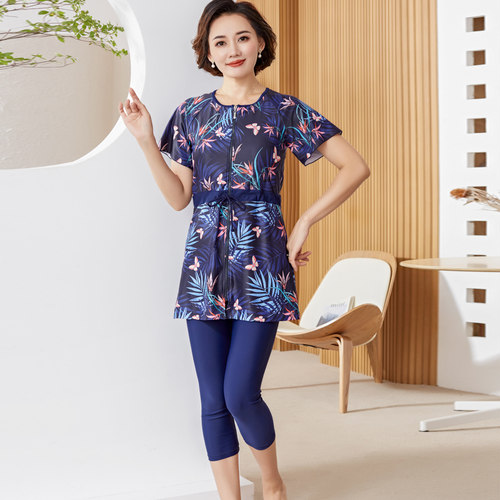 妈妈保守大码运动中裤泳衣