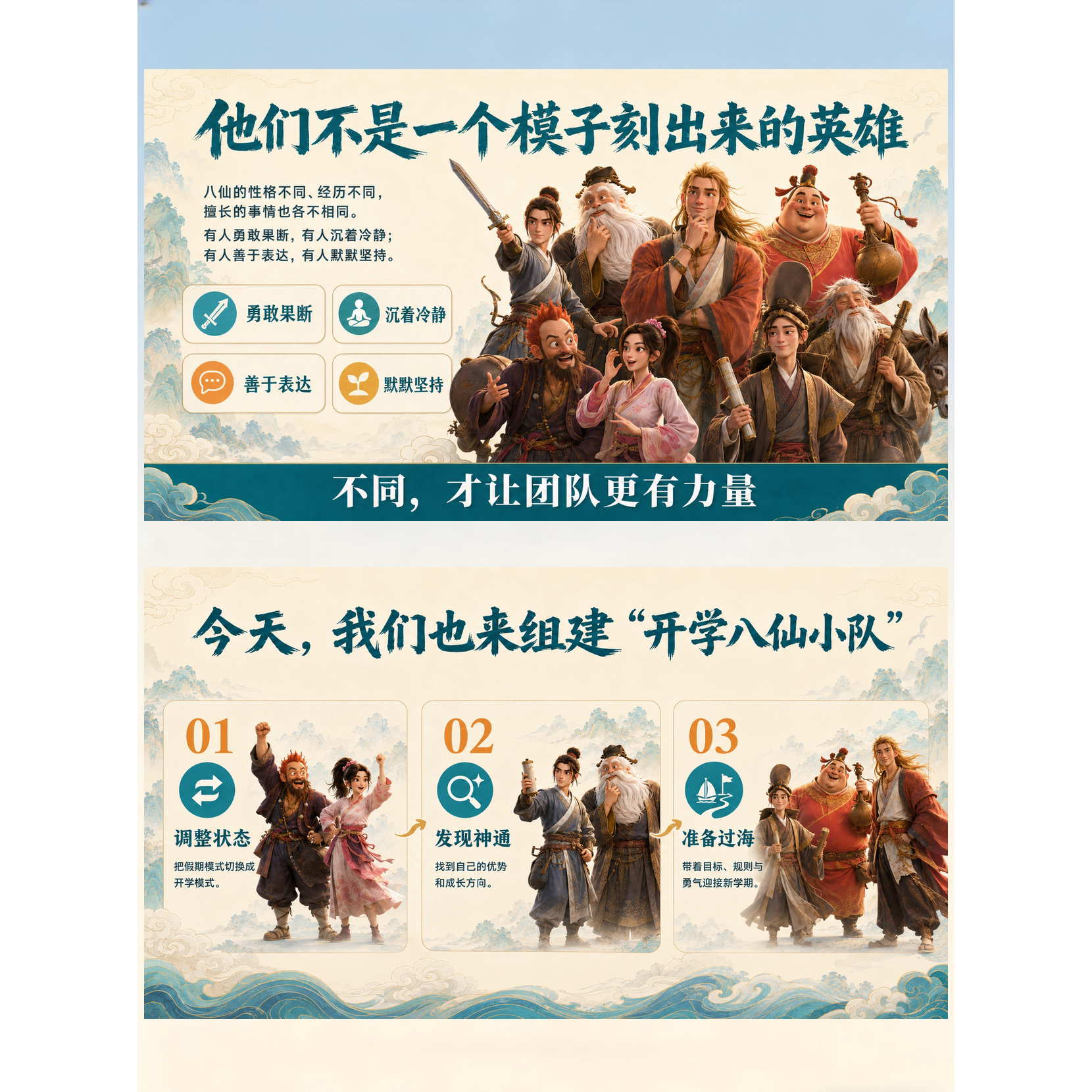 开学第一课通用丨开学吧,八仙小分队课件PPT25页+逐字稿
