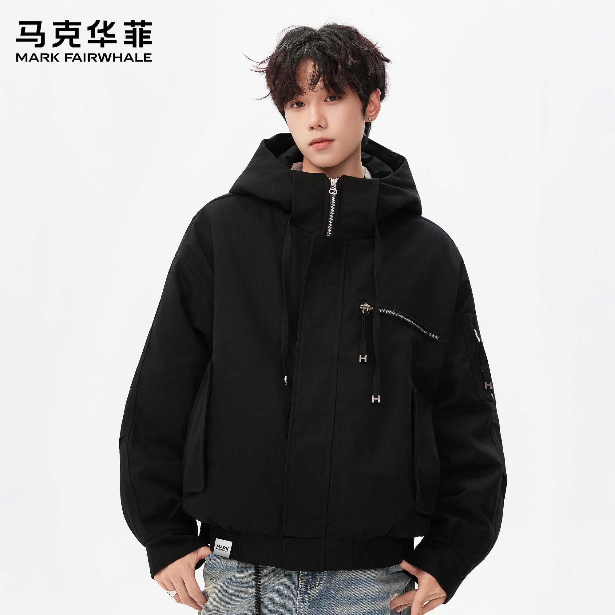 马克华菲工装风连帽羽绒服男冬季