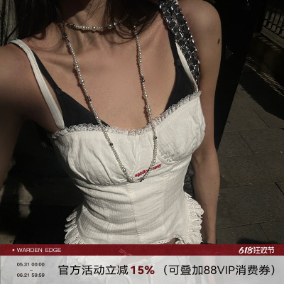 白色花边棉布背心吊带辣妹上衣