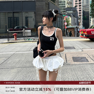 韩好甜WARDEN EDGE动感代号 黑色短款吊带背心女修身无袖u领上衣