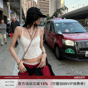 韩好甜WARDEN EDGE纯欲交织 白色蕾丝针织背心夏短款外穿吊带上衣
