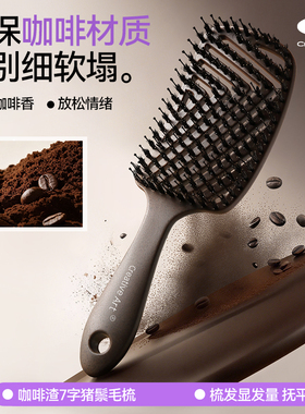 咖啡渣猪鬃毛梳子2025新款蓬松高颅顶女士专用防静电不打结排骨梳